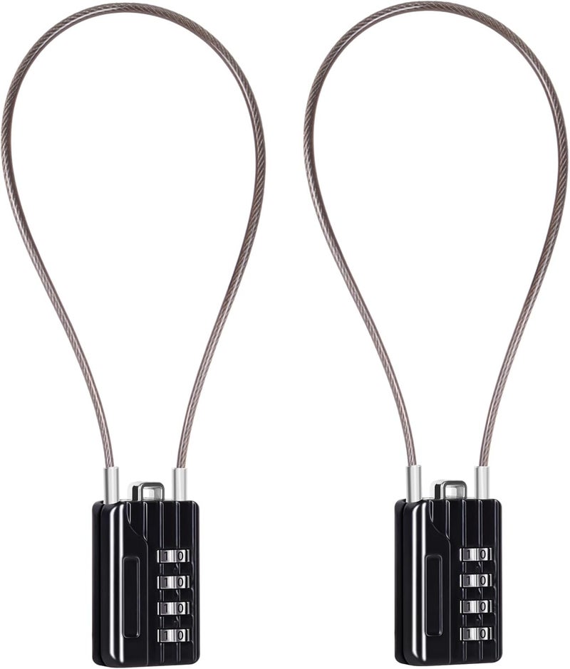 SEPOX ® Versatile Twins Resettable 4-Digit Combination Padlock with Extrem Long Cable – Personalized Password, Durable Vinyl Steel Cable, Multipurpose Lock for Suitcase, Gym – Black 32cm Cable - Image 1